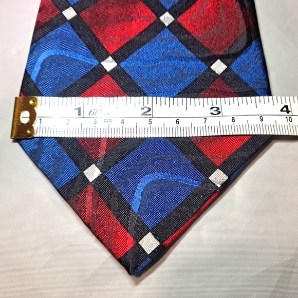 Avanzini 💯 Silk Designer Men's Necktie 58" x 3.75" Diamonds Blue/Red/Blk Italy - Picture 8 of 9